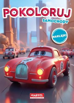 Pokoloruj samochody. Kolorowanka z naklejkami. Autor: Maciej Ratajczyk. SmakLiter.pl Okładka książki Pokoloruj samochody. Kolorowanka z naklejkami