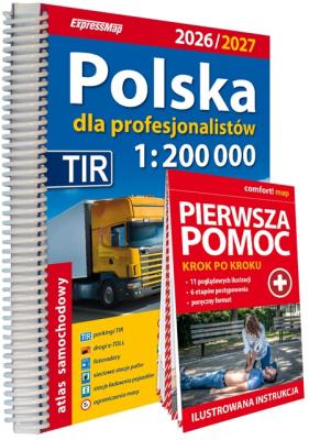 Okładka książki Polska Atlas Samochodowy dla Profesjonalistów 1:200 000 + Pierwsza Pomoc 2025/2026