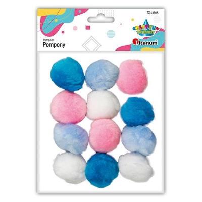 Opakowanie Pompony akrylowe 40mm mix kolorów 12szt