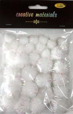 Opakowanie Pompony glitter białe 15x25mm 30szt