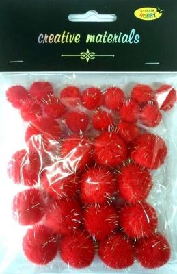 Opakowanie Pompony glitter czerwone 15x25mm 30szt