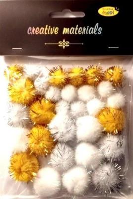 Opakowanie Pompony Glitter miks 30szt złoto,srebro