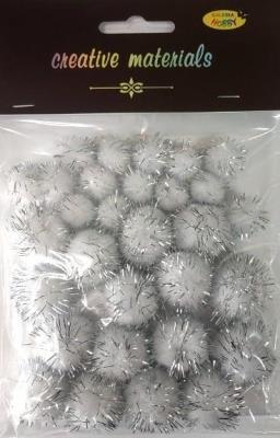 Opakowanie Pompony glitter srebrne 15x25mm 30szt