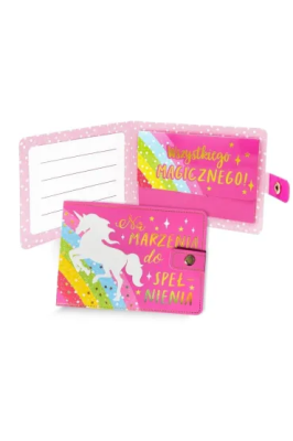 Portfelik Na marzenia do spełnienia jednorożec. Wydawca: Kukartka. SmakLiter.pl Opakowanie Portfelik Na marzenia do spełnienia jednorożec