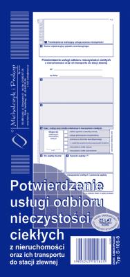 Opakowanie Potwierdzenie usługi odbioru nieczystości ciekłych oraz ich transportu do stacji zlewnej