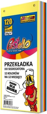 Przekładka do segregatora 1/3 A4 120K 12 kolorów. Wydawca: Alfa Pastello. SmakLiter.pl Opakowanie Przekładka do segregatora 1/3 A4 120K 12 kolorów