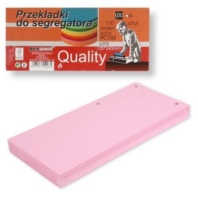 Przekładki do segregatora 100szt pink. Wydawca: PENWORD. SmakLiter.pl Opakowanie Przekładki do segregatora 100szt pink