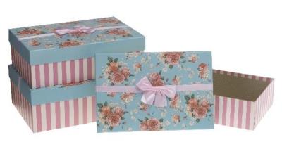 Opakowanie Pudełko prostokątne 3szt z kokardą Kwiaty