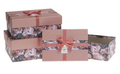 Opakowanie Pudełko prostokątne 3szt z kokardą Kwiaty