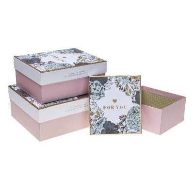 Opakowanie Pudełko prostokątne 3szt z kokardą Kwiaty
