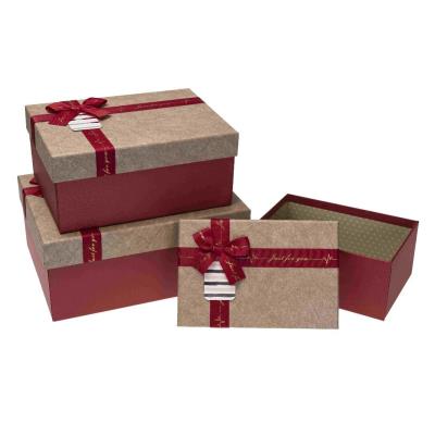 Opakowanie Pudełko prostokątne z kokardą 3szt czerw ROZETTE