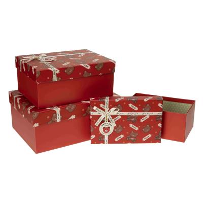 Opakowanie Pudełko prostokątne z kokardą 3szt czerw ROZETTE