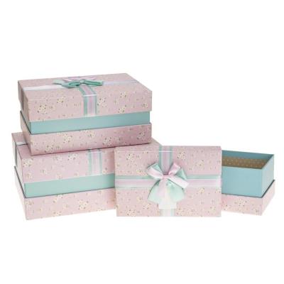 Opakowanie Pudełko prostokątne z kokardą 3szt różowy ROZETTE