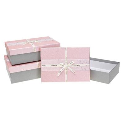 Opakowanie Pudełko prostokątne z kokardą 3szt różowy ROZETTE