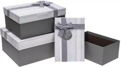 Pudełko prostokątne z kokardą 3szt szary ROZETTE. Wydawca: ROZETTE. SmakLiter.pl Opakowanie Pudełko prostokątne z kokardą 3szt szary ROZETTE