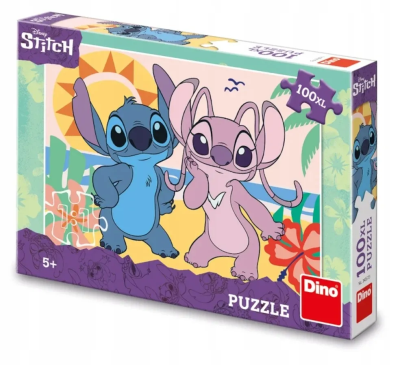 Puzzle 100 XL Stitch na plaży. Wydawca: Dino Toys. SmakLiter.pl Opakowanie Puzzle 100 XL Stitch na plaży