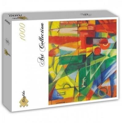 Puzzle 1000 Krajobraz z domem, psem i zamkiem. Wydawca: Grafika. SmakLiter.pl Opakowanie Puzzle 1000 Krajobraz z domem, psem i zamkiem