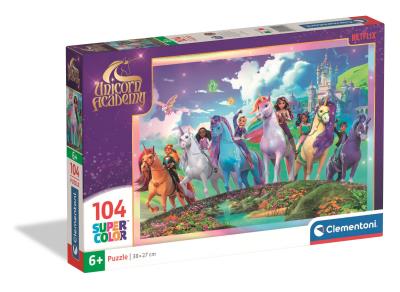 Puzzle 104 Super kolor Unicorn Academy 25091. Wydawca: Clementoni. SmakLiter.pl Opakowanie Puzzle 104 Super kolor Unicorn Academy 25091