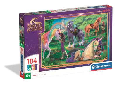 Puzzle 104 Super kolor Unicorn Academy 25093. Wydawca: Clementoni. SmakLiter.pl Opakowanie Puzzle 104 Super kolor Unicorn Academy 25093