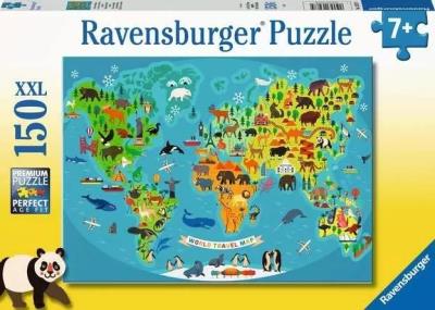 Puzzle 150 Mapa świata dzikich zwierząt XXL. Wydawca: Ravensburger. SmakLiter.pl Opakowanie Puzzle 150 Mapa świata dzikich zwierząt XXL