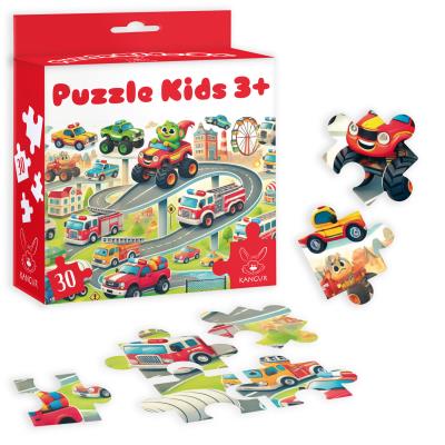 Puzzle 30 Kids Auta 3+. Wydawca: Kangur. SmakLiter.pl Opakowanie Puzzle 30 Kids Auta 3+