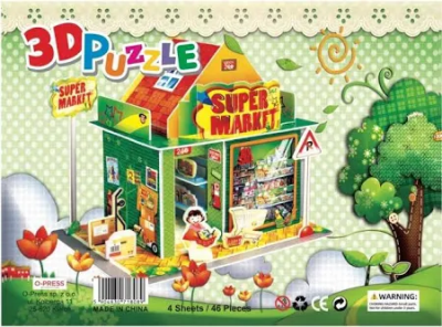 Puzzle 3D 46 Supermarket. Wydawca: O-press. SmakLiter.pl Opakowanie Puzzle 3D 46 Supermarket