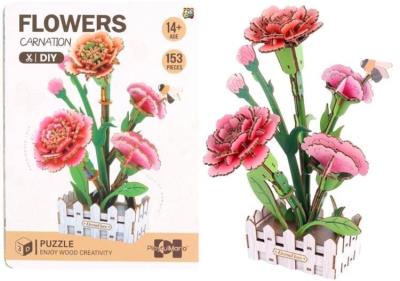 Opakowanie Puzzle 3D drewniane kwiaty goździki