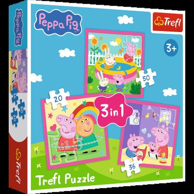 Puzzle 3w1 Peppa i przyjaciele 34873. Wydawca: Trefl PAP. SmakLiter.pl Opakowanie Puzzle 3w1 Peppa i przyjaciele 34873