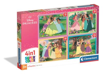 PUZZLE 4 w 1 SUPER KOLOR Disney Princess. Wydawca: Clementoni. SmakLiter.pl Opakowanie PUZZLE 4 w 1 SUPER KOLOR Disney Princess