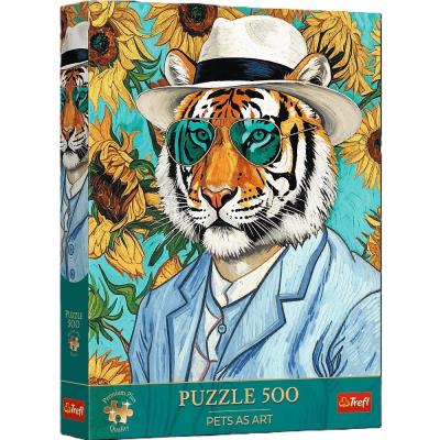 Opakowanie Puzzle 500 Premium Plus Pan Tygrys i Słoneczniki