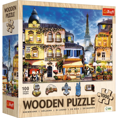 Puzzle drewniane 1000 Francuska uliczka TREFL. Wydawca: Trefl. SmakLiter.pl Opakowanie Puzzle drewniane 1000 Francuska uliczka TREFL
