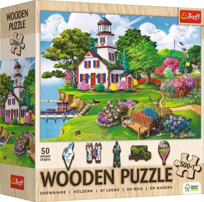 Puzzle drewniane 500+1 Letnia przystań TREFL. Wydawca: Trefl. SmakLiter.pl Opakowanie Puzzle drewniane 500+1 Letnia przystań TREFL
