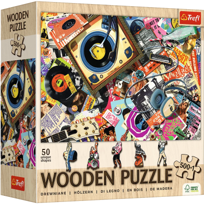 Puzzle drewniane 500+1 W świecie muzyki TREFL. Wydawca: Trefl. SmakLiter.pl Opakowanie Puzzle drewniane 500+1 W świecie muzyki TREFL