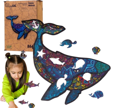 Opakowanie Puzzle drewniane eko 125 Potężny wieloryb A3