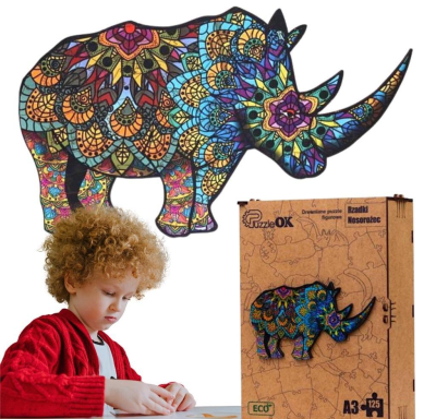 Opakowanie Puzzle drewniane eko 125 Rzadki nosorożec A3