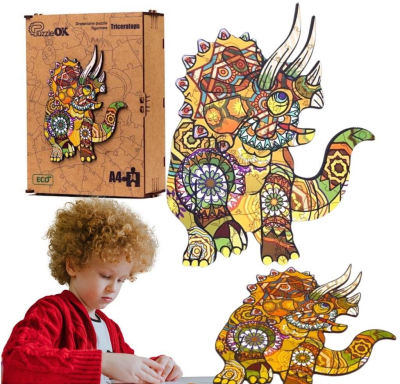 Opakowanie Puzzle drewniane eko 74 Triceratops A4