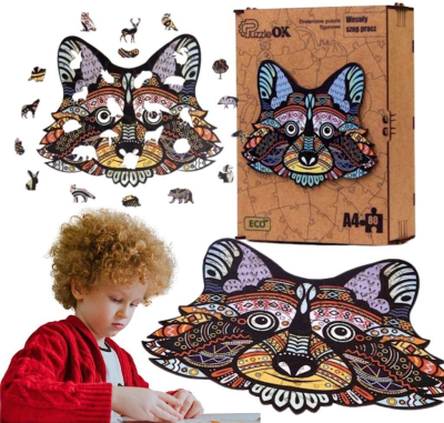 Opakowanie Puzzle drewniane eko 80 Wesoły szop pracz A4