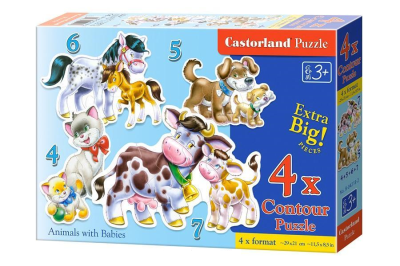 Okładka książki Puzzle x 4 - Zwierzęta i ich dzieci CASTOR