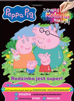 Okładka książki Rodzinka jest super! Świnka Peppa. Zdrapuj, koloruj, naklejaj
