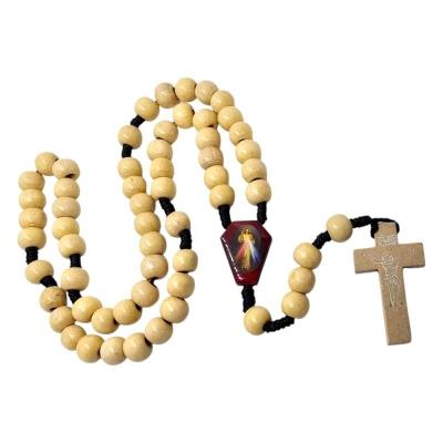 Opakowanie Różaniec drewniany beżowy - Jezu ufam Tobie