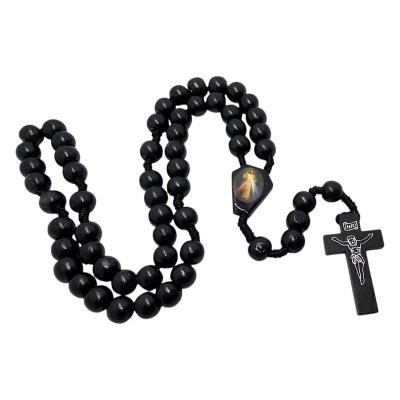 Opakowanie Różaniec drewniany czarny - Jezu ufam Tobie