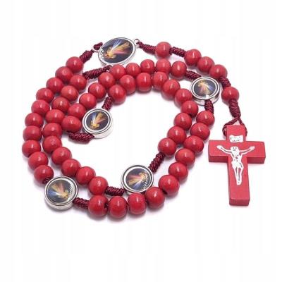 Opakowanie Różaniec drewniany czerwony - Jezu ufam Tobie