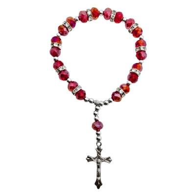 Opakowanie Różaniec kryształ czerwony z krzyżykiem