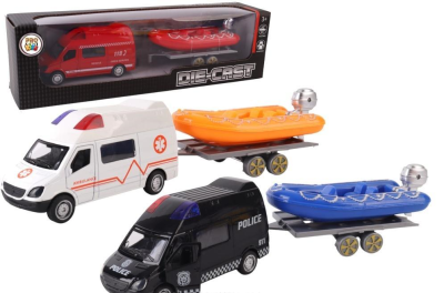 Opakowanie Samochód bus z łodzią pontonową na przyczepie mix