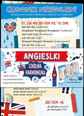 Ściąga Harmonjka Angielski czasowniki. Wydawca: Henry. SmakLiter.pl Opakowanie Ściąga Harmonjka Angielski czasowniki