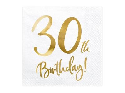 Opakowanie Serwetki 30th Birthday białe 33x33cm 20szt