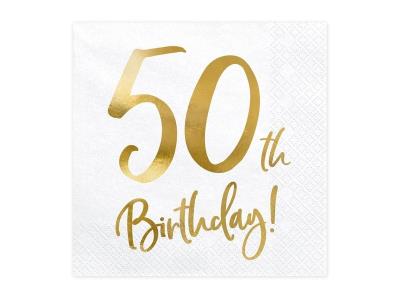 Opakowanie Serwetki 50th Birthday białe 33x33cm 20szt