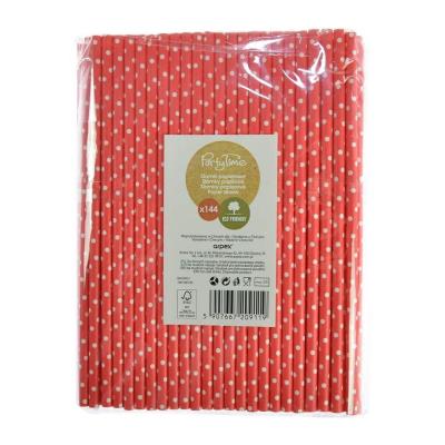 Słomki papierowe czerwone w białe kropki 144szt. Wydawca: ARPEX. SmakLiter.pl Opakowanie Słomki papierowe czerwone w białe kropki 144szt