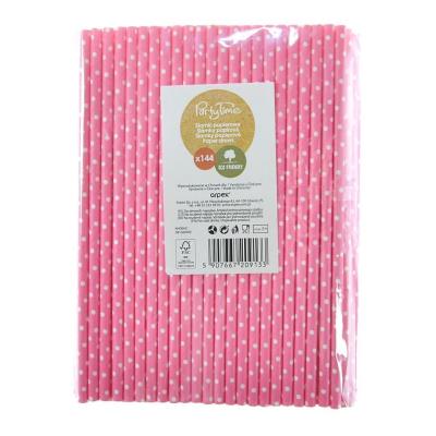 Słomki papierowe różowe w białe kropki 144szt. Wydawca: ARPEX. SmakLiter.pl Opakowanie Słomki papierowe różowe w białe kropki 144szt