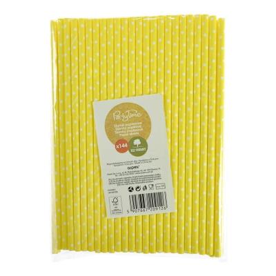 Słomki papierowe żółte w białe kropki 144szt. Wydawca: ARPEX. SmakLiter.pl Opakowanie Słomki papierowe żółte w białe kropki 144szt